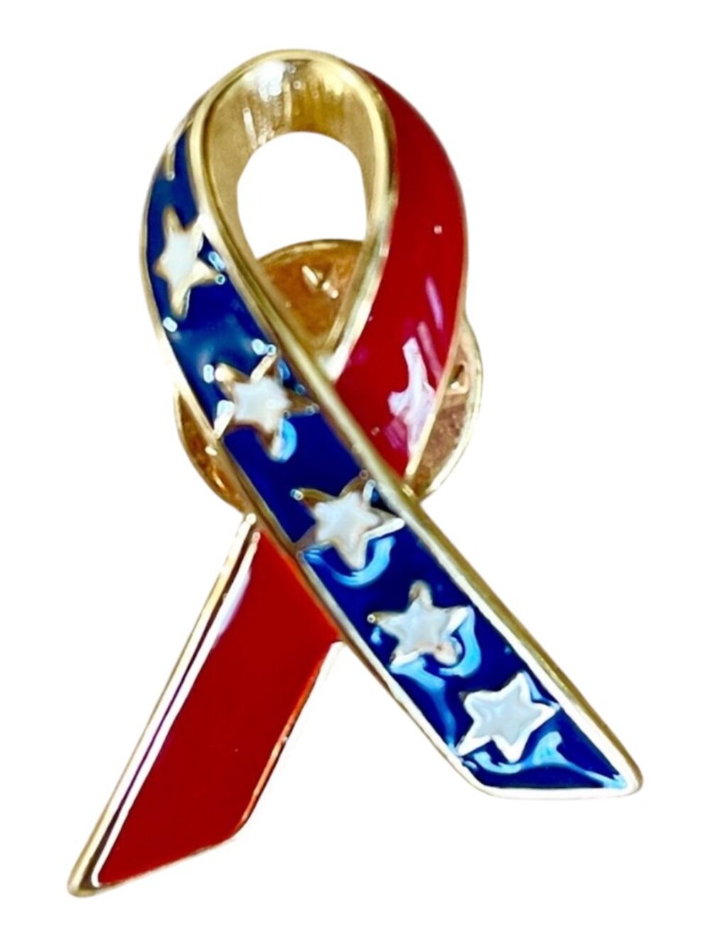 USA Ribbon Red White & Blue Brooch Pin Goldtone